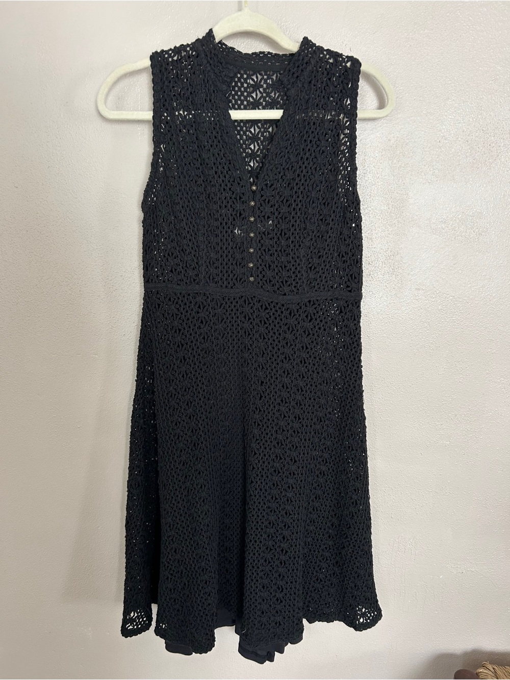 Anthropologie crochet lace evelyn meadow rue Black Midi Dress - Picture 3 of 5